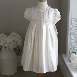 Ivory Silk Dress ELEGANT Pink Trim FLOWER GIRL Special Occasion Luli & Me NWT